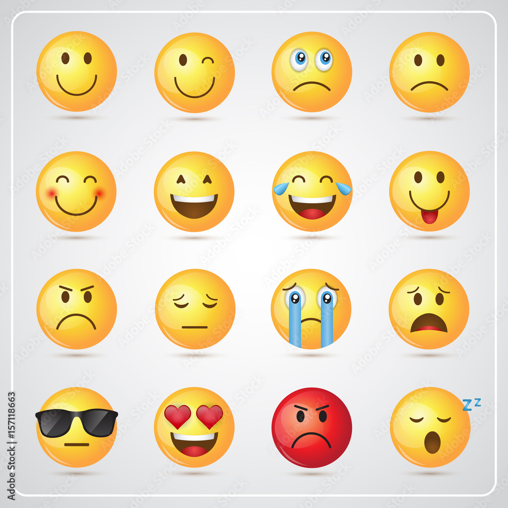 Yellow Smiling Cartoon Face Positive People Emotion Icon Set Vector Illustration Yellow Smiling Cartoon Face Positive People Emotion Icon Set Vector Illustration