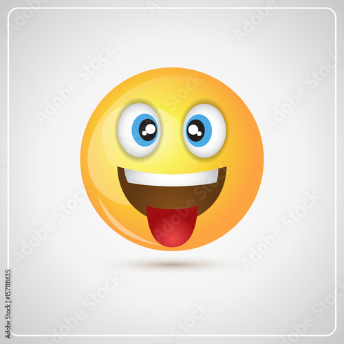 Yellow Smiling Cartoon Face Positive People Emotion Show Tongue Icon Flat Vector Illustration