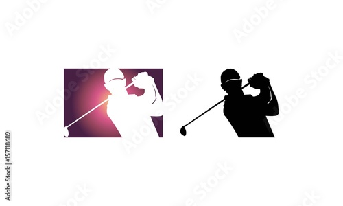 Golf Player & Silhouette Logo Template 