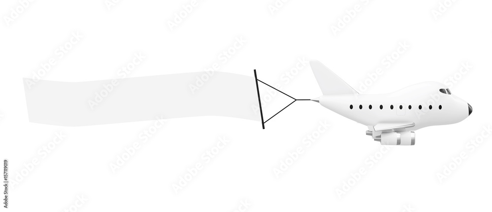 Blank Aerial Advertising. Cartoon Toy Jet Airplane with Empty Banner. 3d Rendering