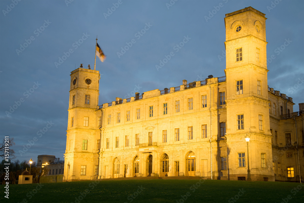 May evening at the entrance to the Grand Gatchina Palace. Gatchina, Russia