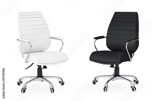 Black and White Leather Boss Office Chairs. 3d Rendering