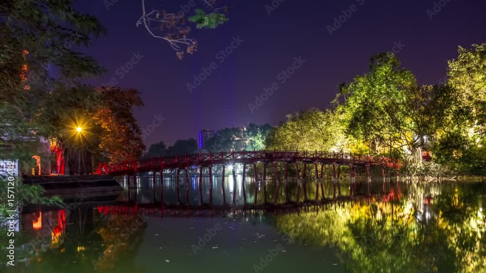 Night Timelapse of The Huc Bridge on Hoan Kiem Lake, Hanoi, Vietnam in 4k Night Timelapse of The Huc Bridge on Hoan Kiem Lake, Hanoi, Vietnam in 4k