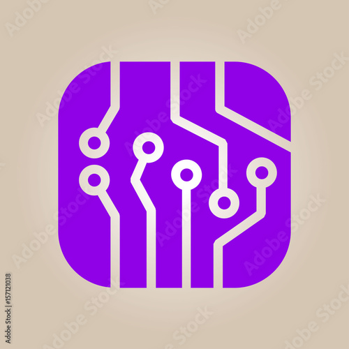 Circuit board icon. Technology scheme square symbol. Flat design style.