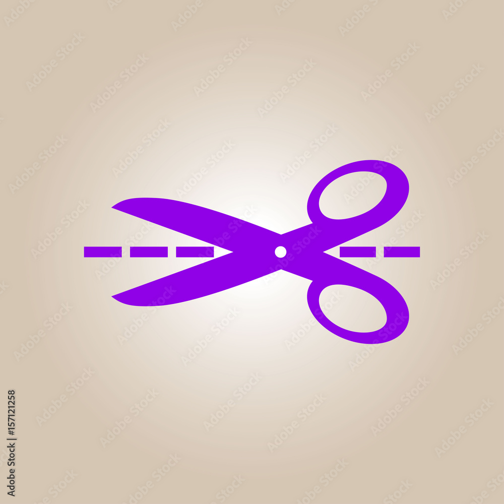 Scissors with-cut lines icon. Badge place of cutting. Scissors with-cut lines icon. Badge place of cutting.