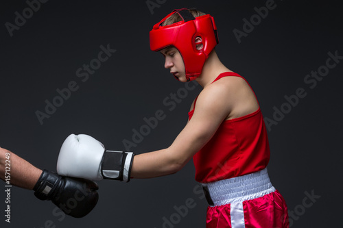 Young boxer in red form