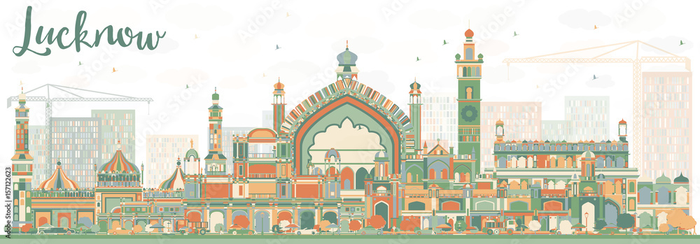 Abstract Lucknow Skyline with Color Buildings.