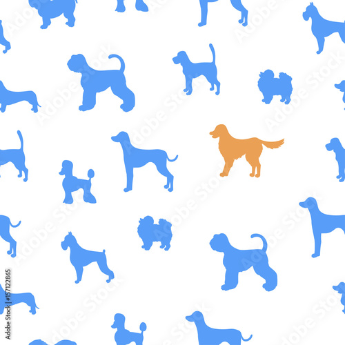 Unusual seamless pattern with dog silhouettes. Set of different breeds. © Zinako