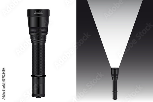 Realistic waterproof flashlight for hunting and travel. Vector illustration EPS 10 photo