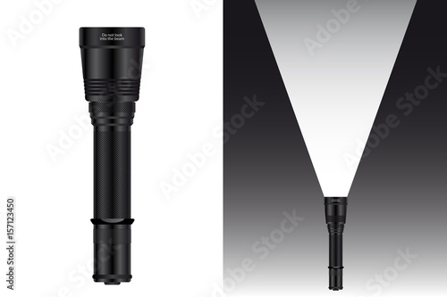 Realistic waterproof flashlight for hunting and travel. Vector illustration EPS 10