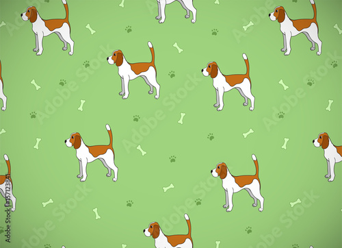 Awesome greeting card with cute cartoon dog. Breed beagle.