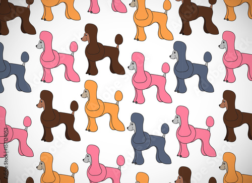 Awesome greeting card with cute cartoon dogs. Breed poodle.