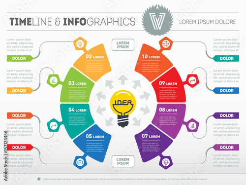 Business concept with 8 options - from idea to final product. Web Template of a circle chart, diagram. Light bulb with inscription "idea". Vector infographic of technology or education process.