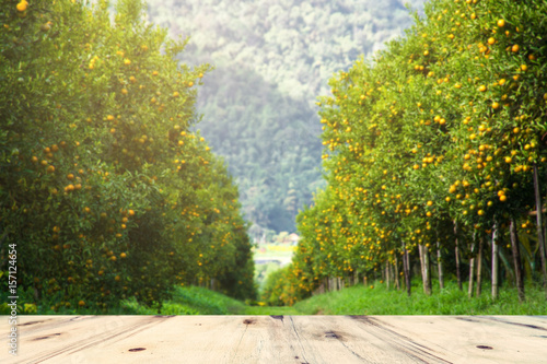 Orange farm blur and wooden platform
