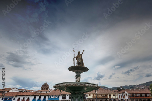 The statue of Pachacuti in Plaza del Armas in Cusco, Peru