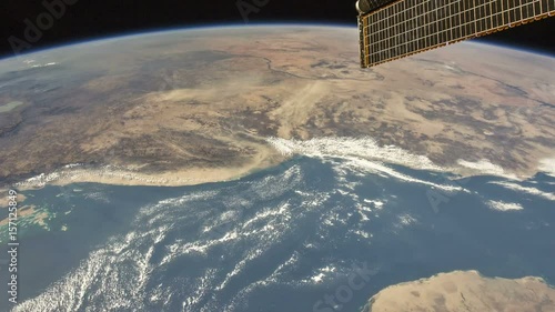 Kazakhstan to Africa. Visible are South Atlantic Ocean, west of South Africa, Namib Desert, border of Kazakhstan and Uzbekistan, Sudan, Red Sea, Dahlak Archipelago, Arabian Peninsula, Zagros Mountains photo