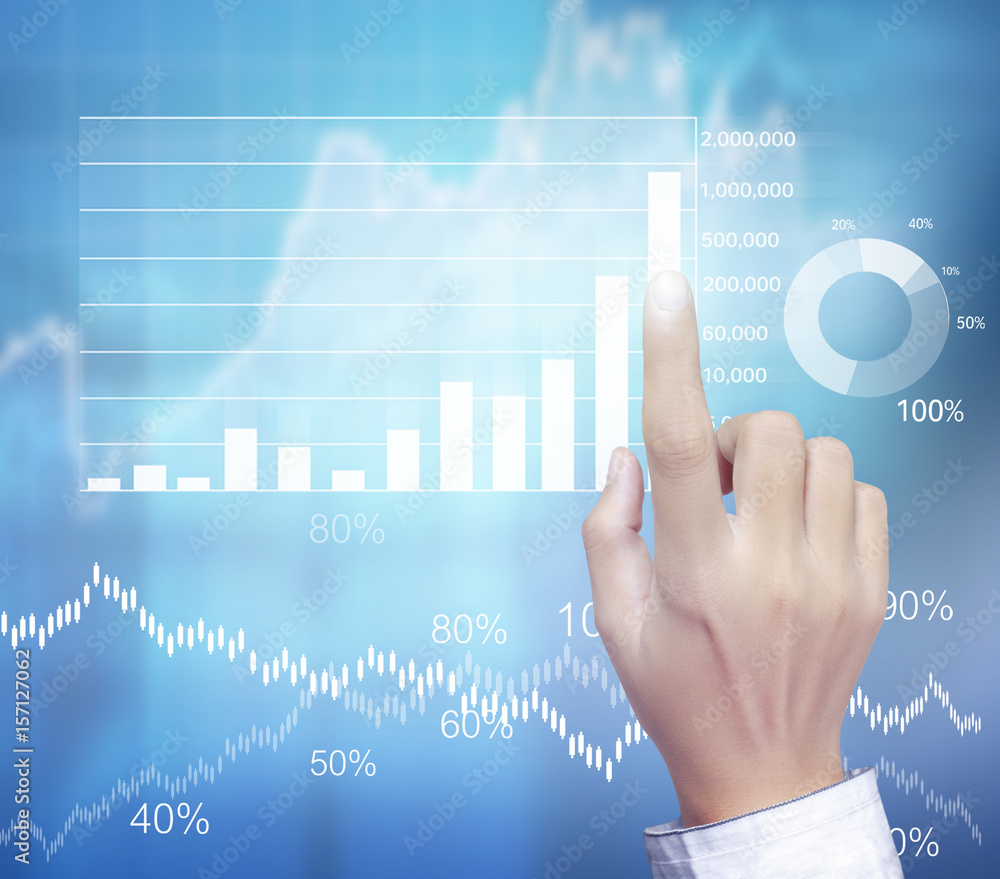financial symbols coming from hand financial symbols coming from hand