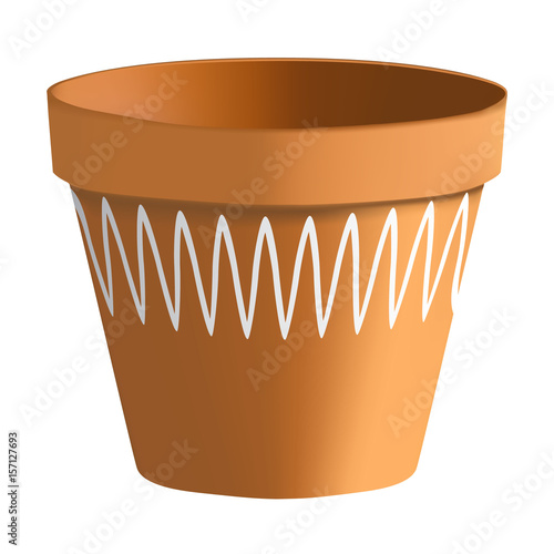 3d photorealistic clay pot on a white background. Pot of clay with a pattern for plants and flowers.