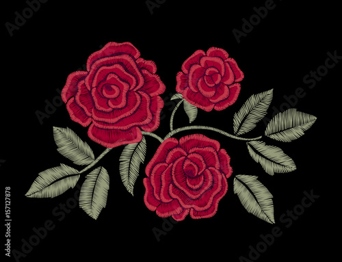 Chic red roses. Embroidery.