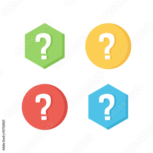 Set, collection of colorful flat design icons with question marks.