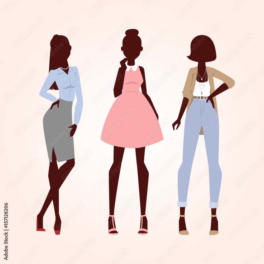Fashion models woman silhouette sketch attractive lady elegant adult character vector illustration.