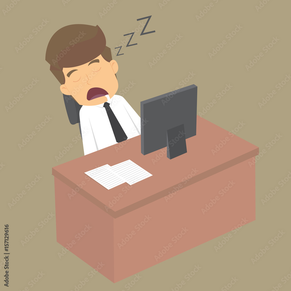 Tired overworked businessman sleeps on desk Tired overworked businessman sleeps on desk