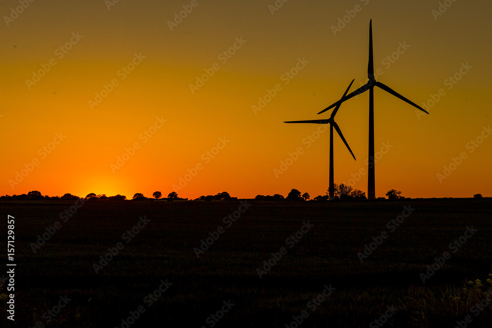 windmills and a beautiful sunset