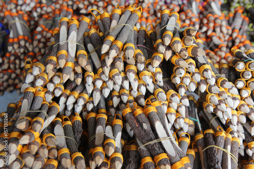 Wooden pencils with yellow winding made of silk thread.Made in Thailand.