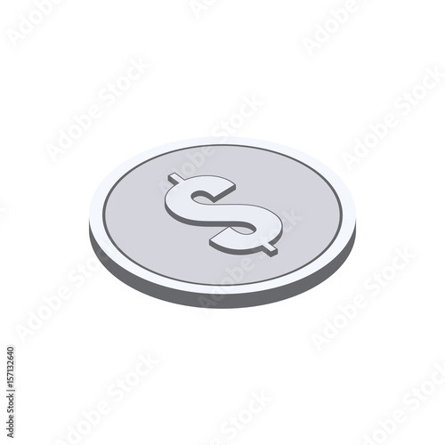 Silver coin symbol. Flat Isometric Icon or Logo. 3D Style Pictogram for Web Design, UI, Mobile App, Infographic.
