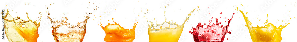 fruit juice splash collection isolated on white - obrazy, fototapety, plakaty 