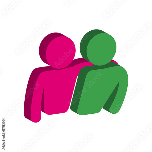 Friends, Friendship symbol. Flat Isometric Icon or Logo. 3D Style Pictogram for Web Design, UI, Mobile App, Infographic.