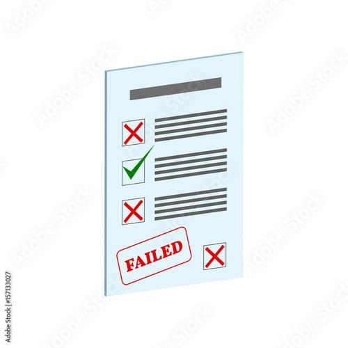 Exam Fail symbol. Flat Isometric Icon or Logo. 3D Style Pictogram for Web Design, UI, Mobile App, Infographic.