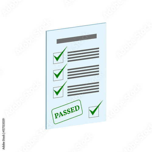 Exam Pass symbol. Flat Isometric Icon or Logo. 3D Style Pictogram for Web Design, UI, Mobile App, Infographic.