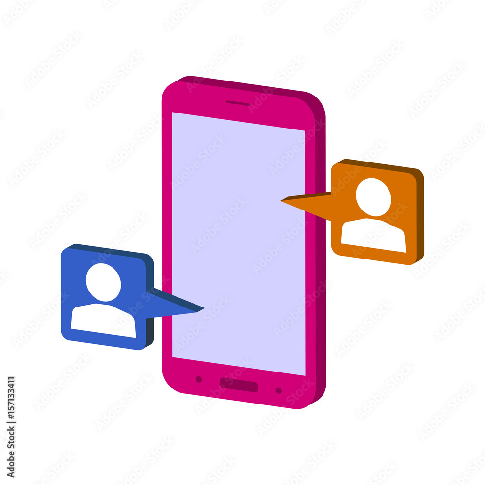 Mobile Chatting symbol. Flat Isometric Icon or Logo. 3D Style Pictogram for Web Design, UI, Mobile App, Infographic. Mobile Chatting symbol. Flat Isometric Icon or Logo. 3D Style Pictogram for Web Design, UI, Mobile App, Infographic.