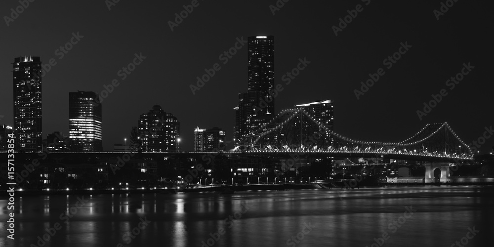 The iconic Story Bridge in Brisbane, Queensland, Australia. Black and White.