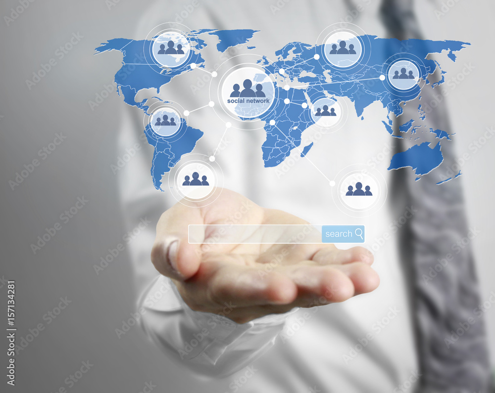 virtual icon of social network in hand virtual icon of social network in hand