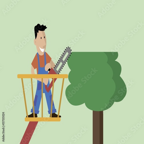 man cuts wood