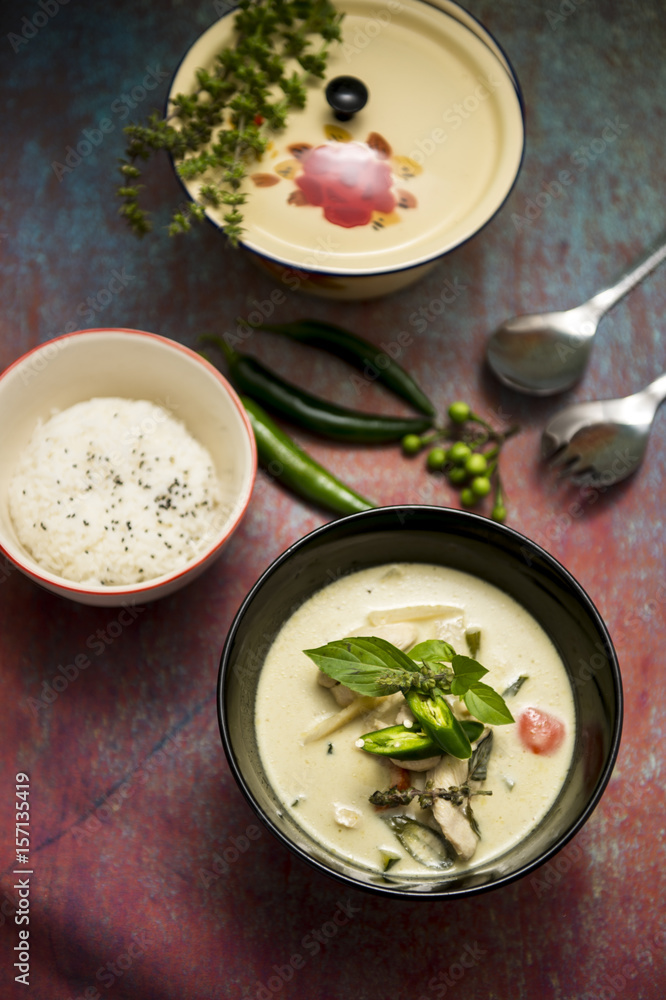 Thai green curry with rice. Thai green curry with rice.