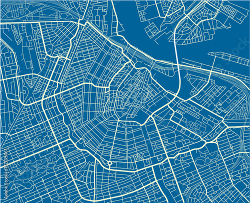 Blue and White vector city map of Amsterdam with well organized separated layers.