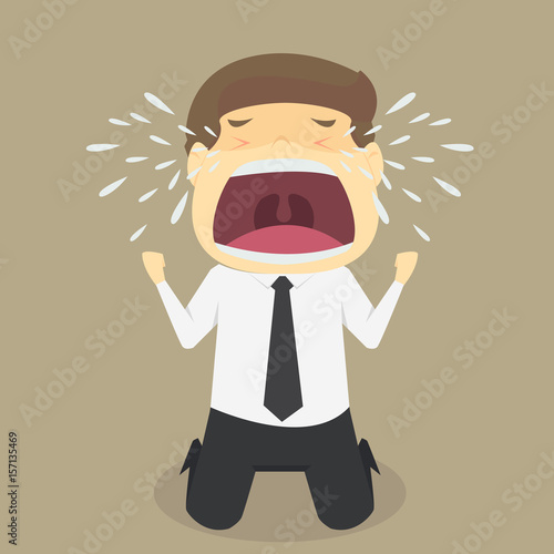 A businessman crying sad
