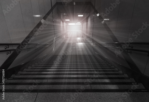 Stairs leading out of  subway to the city. Concept of success. © sittinan