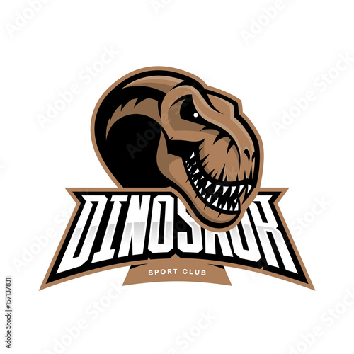 Dinosaur head sport club vector logo concept isolated on white background. Modern team badge mascot design.
Premium quality wild reptile t-shirt tee print illustration. Monster professional icon.
