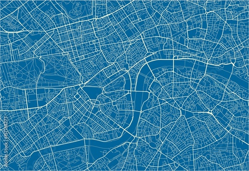 Blue and White vector city map of London with well organized separated layers.