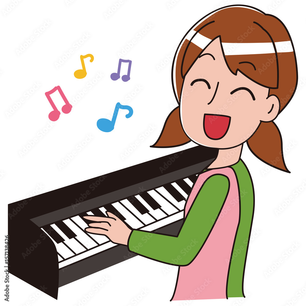 ピアノを弾きながら歌を歌う保育士のイラスト Stock Vector Adobe Stock