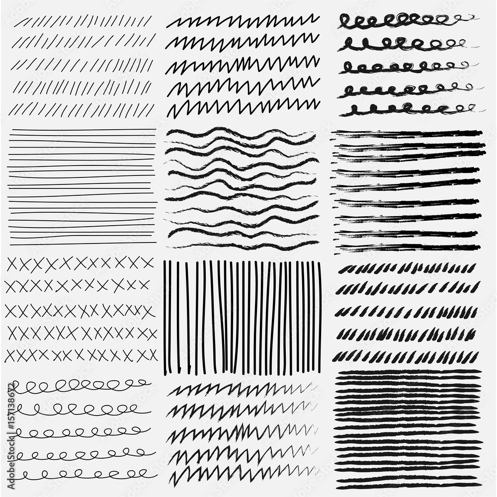 Vector set of line grungy hand drawn textures.