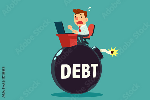 businessman working on top of debt time bomb
