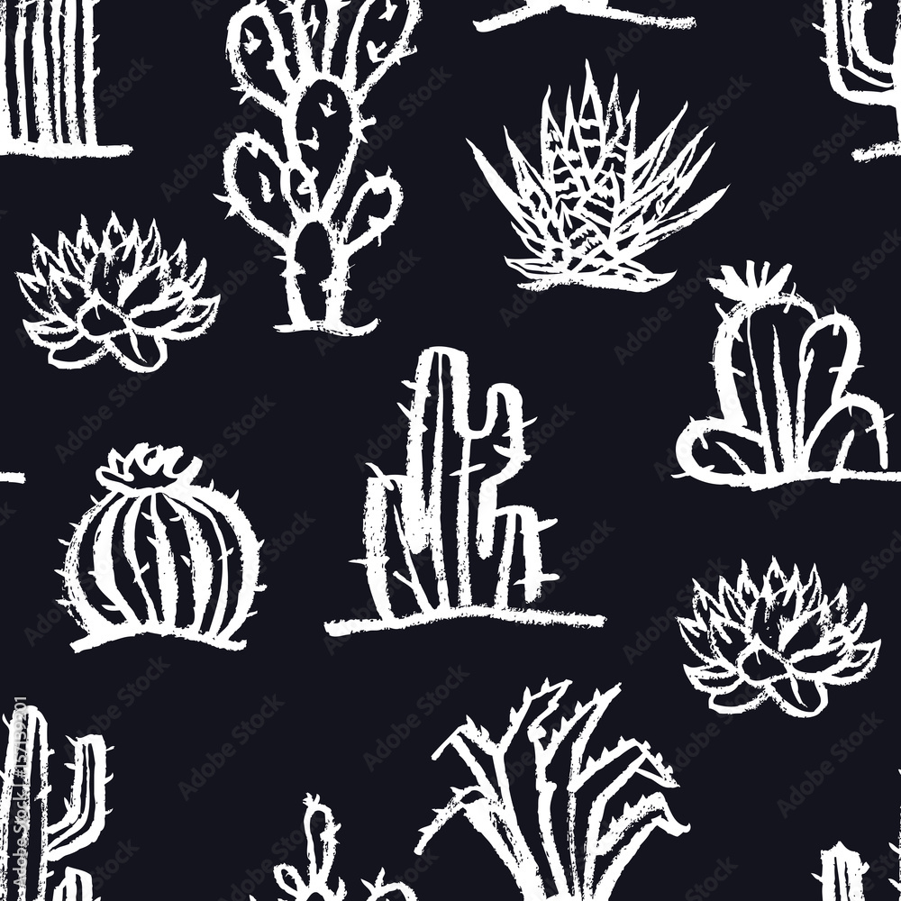 Cactus seamless Desert floral Dark background