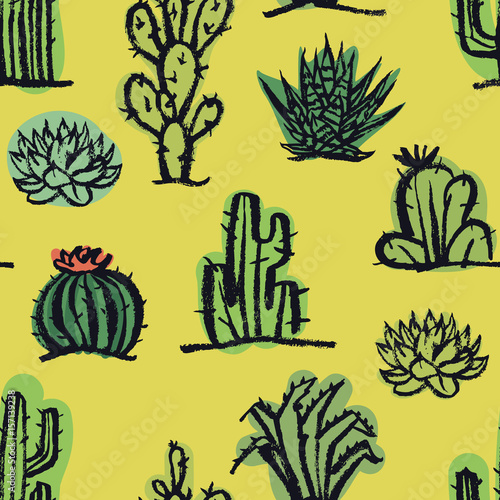Fototapeta Naklejka Na Ścianę i Meble -   Cactus seamless Desert floral pattern Vector