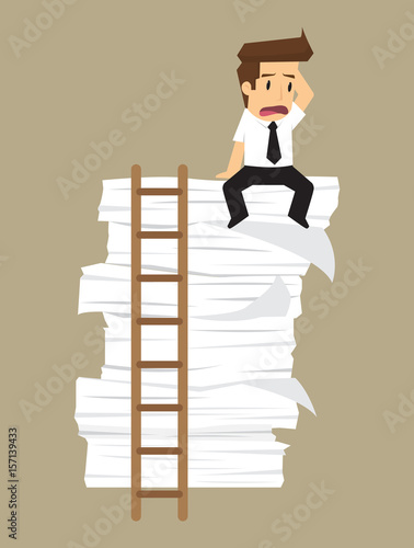 businessman lazy work, accumulation of work