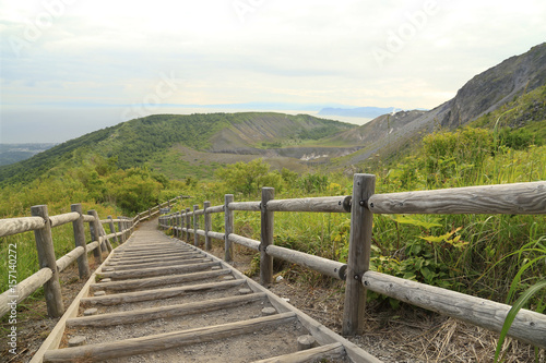 Wooden stairway to a crater